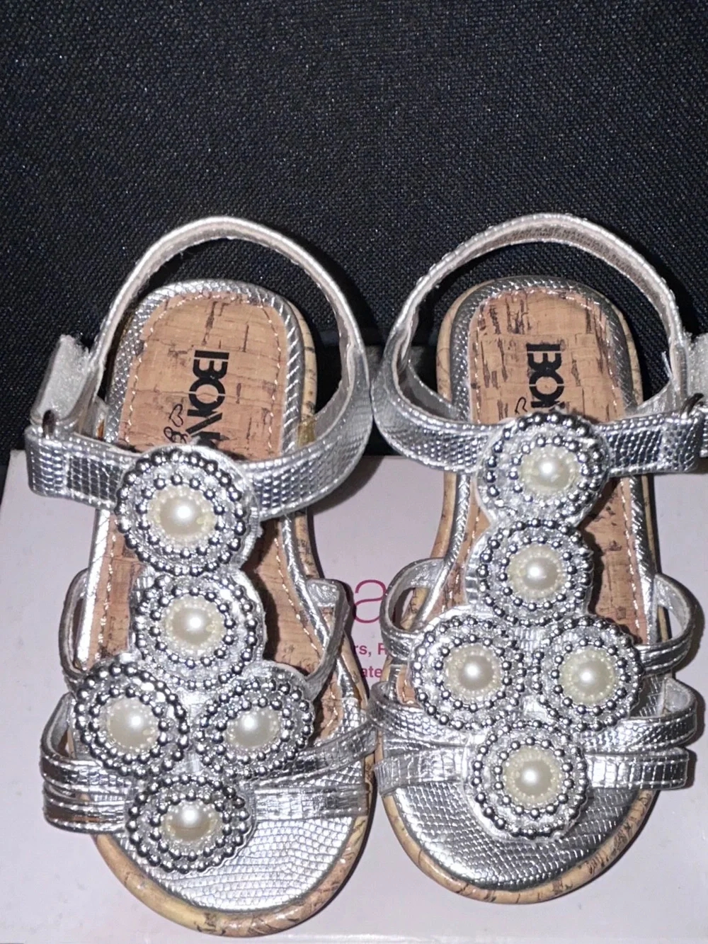 BONGO Girls' Silver Pearl-Embellished Dress Sandals
